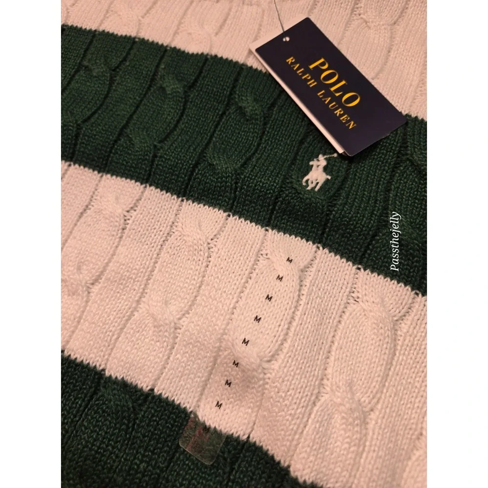 Polo Ralph Lauren Shirt Mens Medium Textured Cable Knit Resort Stripe NWT